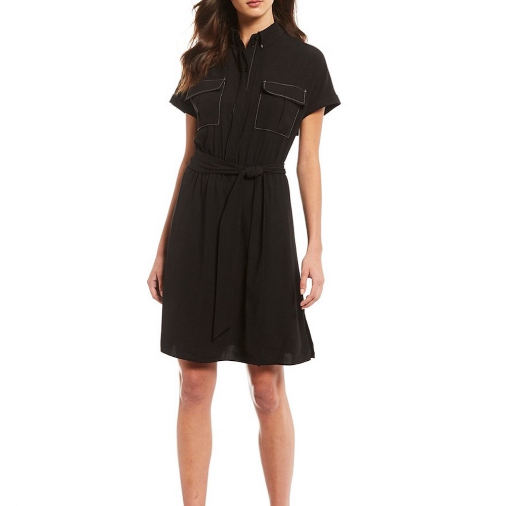 NWT Gibson Latimer Contrast Stitch Tie Waist Shirt Dress